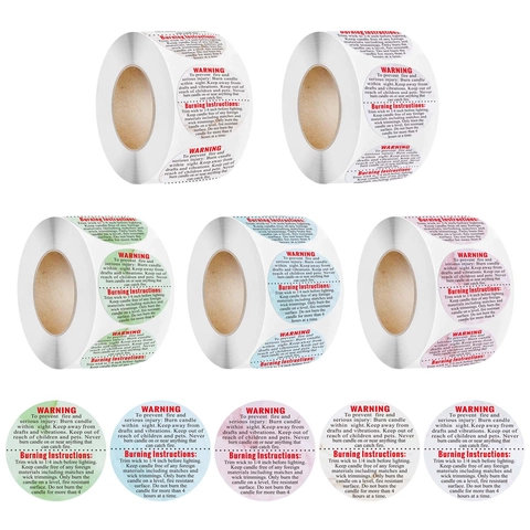 Round Candle Warning Labels Safety Stickers For Candle Tins Jars Waterproof Self Adhesive Warning Decal For Candle Making DIY Small Business