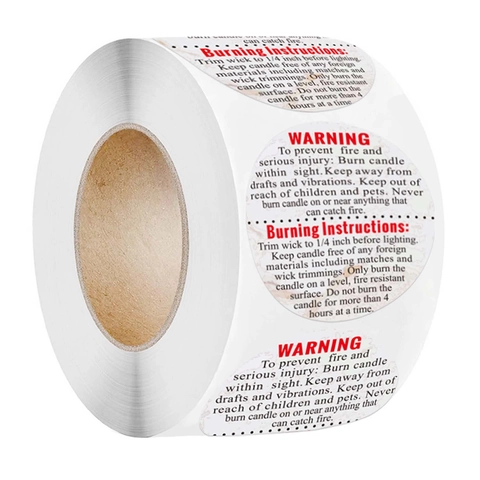 Round Candle Warning Labels Safety Stickers For Candle Tins Jars Waterproof Self Adhesive Warning Decal For Candle Making DIY Small Business