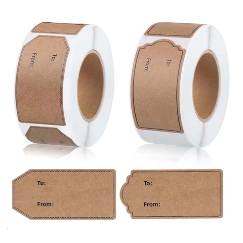 Kraft Paper Gift Labels Stickers To From Adhesive Packaging Tags Vintage Border For Present Wrapping Holiday Mailing