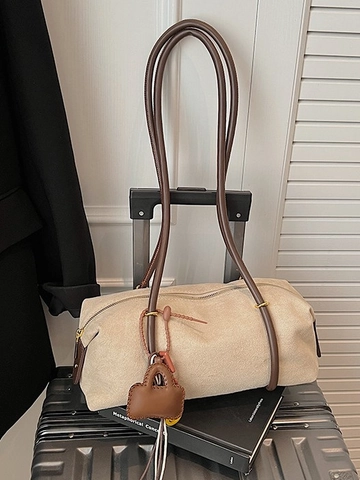 Borsa Sotto l'Ascella in Camoscio Vintage da Donna Retrò Tinta Unita Grande Capacità Borsa a Spalla Minimalista Boston Con Charm