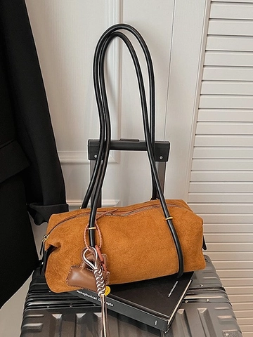 Borsa Sotto l'Ascella in Camoscio Vintage da Donna Retrò Tinta Unita Grande Capacità Borsa a Spalla Minimalista Boston Con Charm