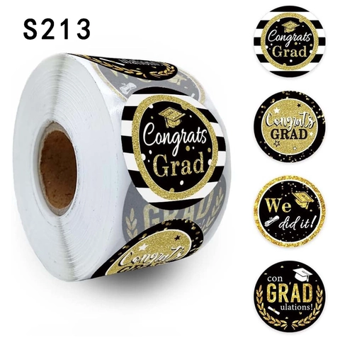 Graduation Cap Pattern Round Adhesive Stickers Congrats Grad We Did It Celebration Party Gift Seal Label Decorations
