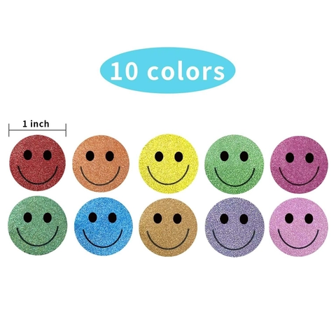 Glitter Smiley Face Stickers Round Colorful Reward Labels For Kids Teacher School Classroom Supplies Decorative Stationery