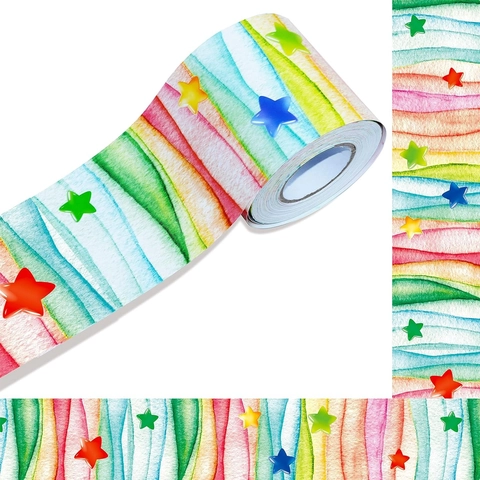 Scalloped Bulletin Board Border Stickers Self Adhesive Multicolor Rainbow Confetti Border Trim For School Classroom Decoration