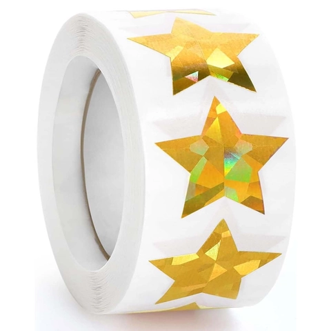 Holographic Star Stickers Roll Multi Color Laser Glitter Reward Stickers For Kids Teacher Classroom Supplies Self Adhesive Decorative Labels
