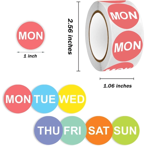 500 Pcs Days Of The Week Stickers Roll Round Multicolor Day Management Labels For Food Storage Office Organization Inventory