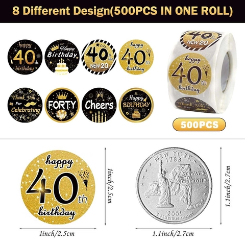 Rotolo di Adesivi Buon Compleanno Nero Oro Tondo Etichette Adesive Sigillanti per Decorazione Scatola Regalo Festa di Compleanno Celebrazione