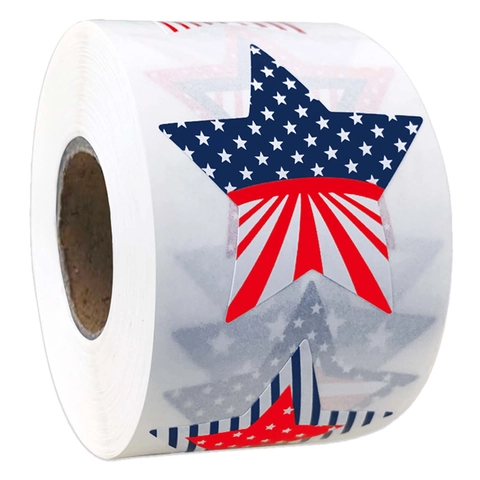 Rotolo di Adesivi Stellari Patriottici Tema Bandiera USA Rosso Blu Bianco Pentagramma Etichette Sigillanti Adesive per il Giorno dell'Indipendenza