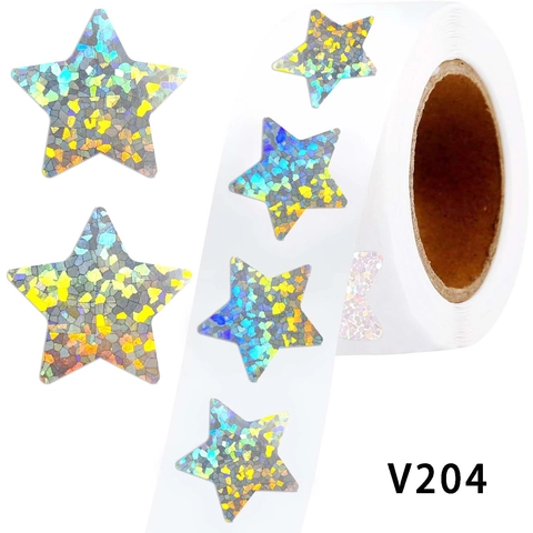 Self-Adhesive Star Reward Stickers Roll Gold Holographic Glitter Labels For Kids Classroom Teacher Scrapbooking Decoration