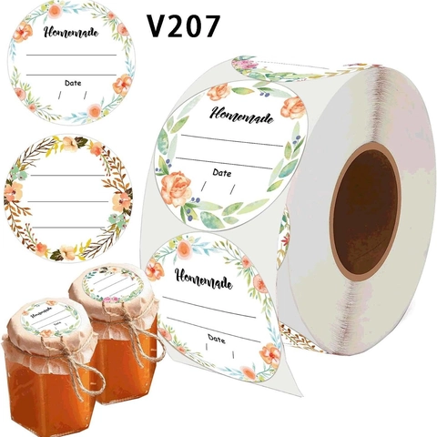 Étiquettes Auto-adhésives Homemade Florales Aquarelle Avec Ligne De Date Pour Bocaux Conserve Pâtisserie Emballage Alimentaire