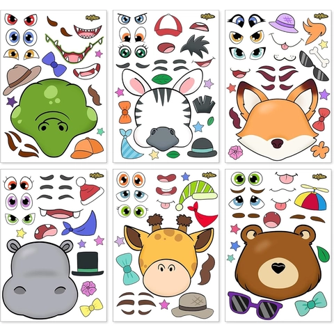 DIY Adesivi con Facce di Animali Animati Crea i Tuoi Adesivi per Bambini Educativi Creativi Animali della Giungla Adesivi per Regali