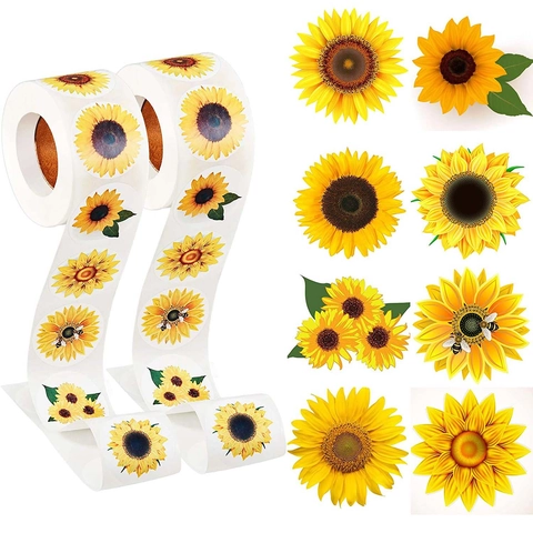 Sunflower Round Floral Labels Decorative Sealing Stickers For Gift Wrapping Envelope Wedding Party DIY Stationery Office Supplies