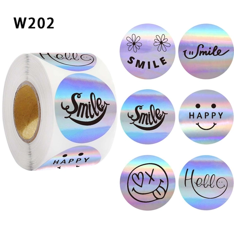 Holografische Laser Smiley Gesicht Aufkleber Runde Lächeln Etiketten Für Geschenkverpackung Scrapbooking Belohnung Dekoration Herz Blume Muster