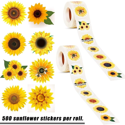 Sunflower Round Floral Labels Decorative Sealing Stickers For Gift Wrapping Envelope Wedding Party DIY Stationery Office Supplies