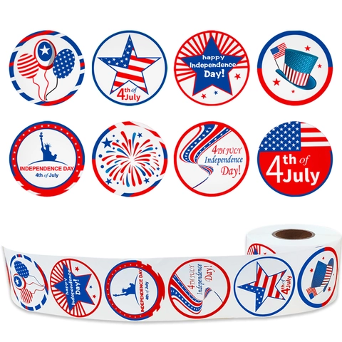 500 Pezzi Rotolo Adesivi Bandiera Americana Giorno Indipendenza Etichette Rotonde I Voted Today Per Decorazione Festa Regalo