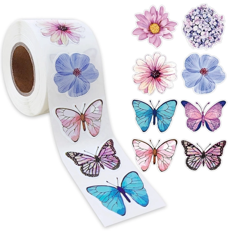 Watercolor Butterfly Flower Sticker Roll Art Paper Adhesive Labels For Gift Box Decor Scrapbooking DIY Stationery Sticker