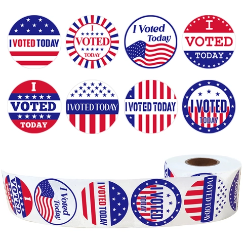 500 Pezzi Rotolo Adesivi Bandiera Americana Giorno Indipendenza Etichette Rotonde I Voted Today Per Decorazione Festa Regalo