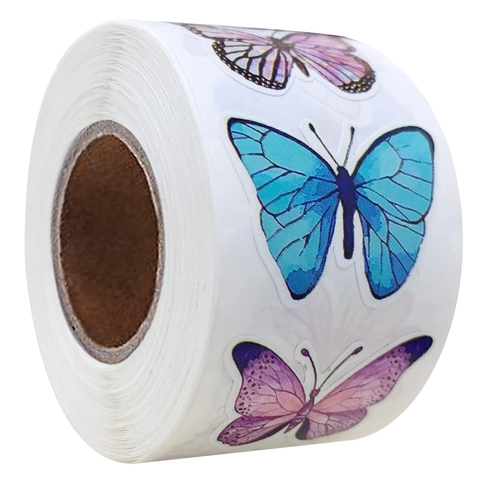 Watercolor Butterfly Flower Sticker Roll Art Paper Adhesive Labels For Gift Box Decor Scrapbooking DIY Stationery Sticker