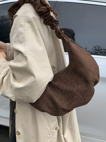 Borsa Sottobraccio Donna Mezzaluna in Pelle PU Arricciata Hobo Borsa a Spalla Grande Capacità Minimalista Tracolla Arricciata Retro
