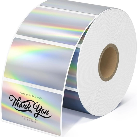 Holografische Thermisch Papier Etiketten Rol Laser Regenboog Zelfklevende Thank You Stickers Voor Kleine Bedrijven Cadeauverpakking