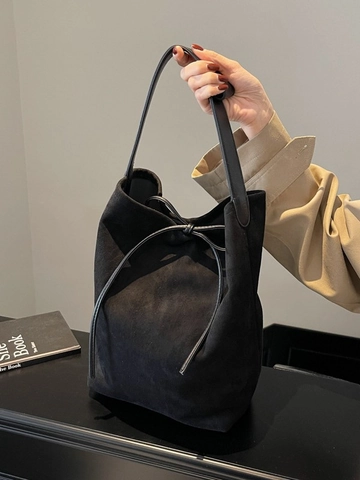 Sac Seau Rétro en Simili Daim PU pour Femmes Nœud Grande Capacité Sac Fourre-Tout Épaule Sac à Main Minimaliste Quotidien