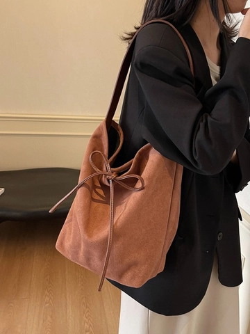 Sac Seau Rétro en Simili Daim PU pour Femmes Nœud Grande Capacité Sac Fourre-Tout Épaule Sac à Main Minimaliste Quotidien