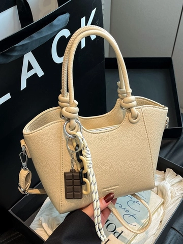 Fashion Women PU Leather Bucket Bag Trendy Crossbody Handbag With Knot Handle And Chocolate Pendant For Daily Commuting