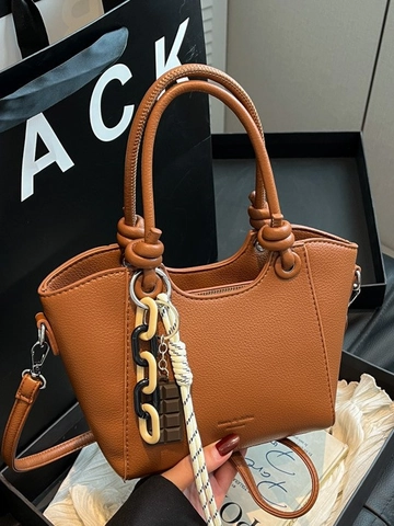Fashion Women PU Leather Bucket Bag Trendy Crossbody Handbag With Knot Handle And Chocolate Pendant For Daily Commuting
