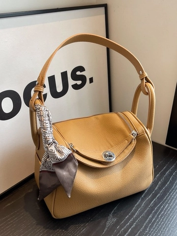 Elegante Damen PU Leder Eimertasche Stilvolles Lychee Muster Umhängetasche Mit Dekorativem Seidenschal Griff Silber Hardware Handtasche