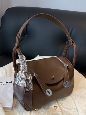 Elegante Damen PU Leder Eimertasche Stilvolles Lychee Muster Umhängetasche Mit Dekorativem Seidenschal Griff Silber Hardware Handtasche