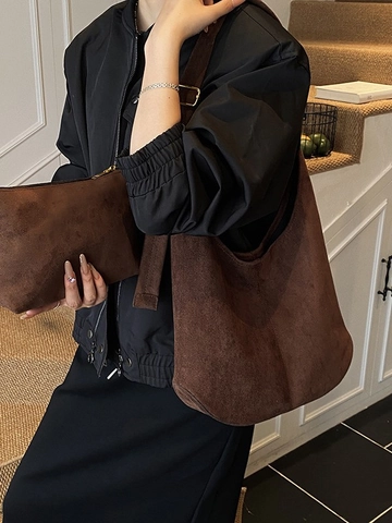 Vintage PU-Leder Hobo-Tasche Mit Poly-Baumwolle Futter Für Damen Große Kapazität Einfarbige Schultertasche Minimalistische Tote Bag