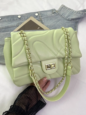 Bolso de Axila Acolchado de Moda para Mujer Bolso Bandolera de Cuero PU con Patrón de Ondas y Cadena Cierre Giratorio de Metal