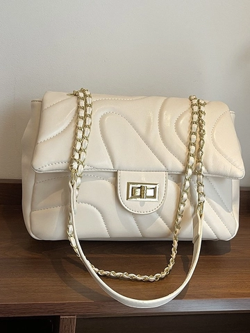 Bolso de Axila Acolchado de Moda para Mujer Bolso Bandolera de Cuero PU con Patrón de Ondas y Cadena Cierre Giratorio de Metal