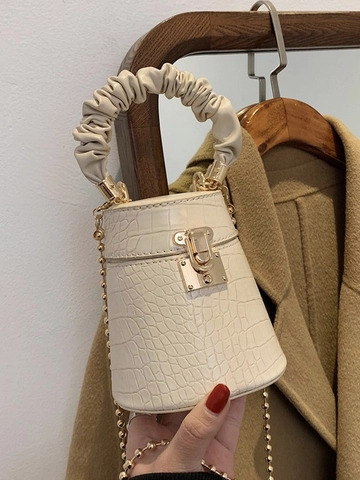 Krokodillenpatroon PU Leer Bucket Bag Met Geplooid Handvat Gouden Bal Ketting Crossbody Tas Voor Dames