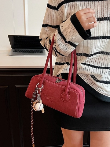 Borsa Sotto l'Ascella in PU Smerigliato Vintage Maillard Minimalista Con Ciondolo da Baseball Borsa a Spalla Donna Stile Quotidiano