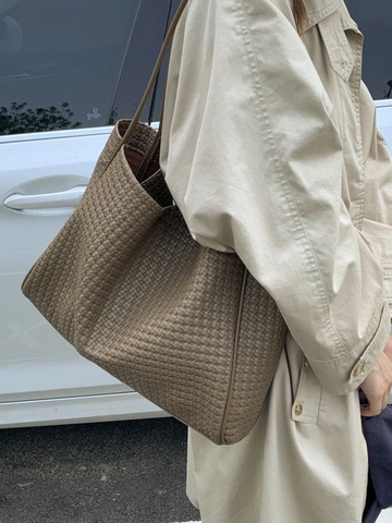 Vintage Gewebte PU-Leder Tote Bag Große Kapazität Unterarm Schultertasche Minimalistische Lässige Handtasche Für Damen