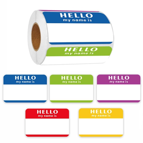 Hello My Name Is Name Tag Labels Sticker Roll Self Adhesive Kraft Paper Colorful Identification Labels For School Office Party Organization
