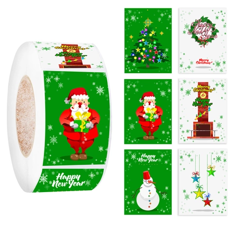 Merry Christmas Happy New Year Roll Stickers Kraft Paper Round Decorative Sealing Labels For Holiday Gift Wrapping Party Decor