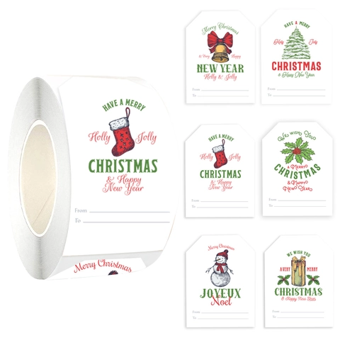 Christmas Kraft Paper Gift Stickers Roll Festive Label Tags For Holiday Wrapping Decorations With Writing Field