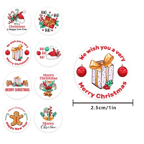 Buon Natale Felice Anno Nuovo Etichette Adesive Rotonde in Carta Kraft Alberi di Natale Omino di Pan di Zenzero Sigilli Decorativi