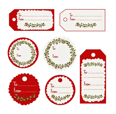 Adesivi Etichette Regalo di Natale Carta Kraft To From Etichette Decorative per Pacchetti Bacche di Agrifoglio Ghirlanda
