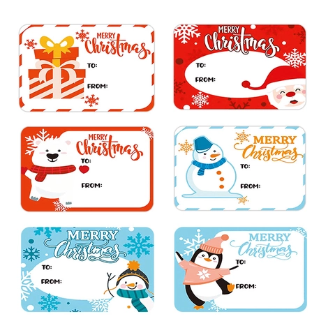 Merry Christmas Carta Kraft Etichette Adesive Cartone Animato Babbo Natale Pupazzo di Neve Carattere Adesivi Decorativi per Regali