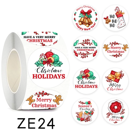Fröhliche Weihnachten Aufkleber Rolle Kraftpapier Runde Etiketten Für Feiertag Geschenkverpackung Versiegelung Dekorationen