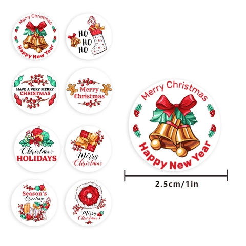 Fröhliche Weihnachten Aufkleber Rolle Kraftpapier Runde Etiketten Für Feiertag Geschenkverpackung Versiegelung Dekorationen