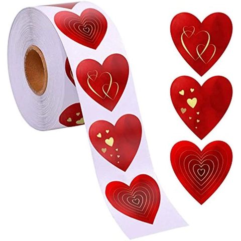 Red Gold Foil Heart Stickers Roll Kraft Paper Decorative Sealing Labels For Valentine's Day Gift Wrap Wedding DIY Craft