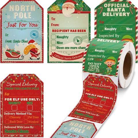 Étiquettes Cadeaux de Noël Livraison du Père Noël Autocollants en Papier Kraft Étiquettes d'Emballage Cadeaux pour Décorations de Fête