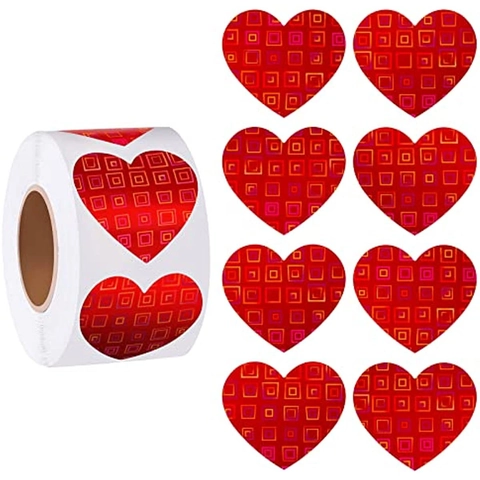 Red Gold Foil Heart Stickers Roll Kraft Paper Decorative Sealing Labels For Valentine's Day Gift Wrap Wedding DIY Craft