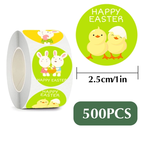 Rollo De Pegatinas De Recompensa De Dibujos Animados De Pascua Patrón Conejo Pollito Huevo Etiquetas Decorativas Autoadhesivas