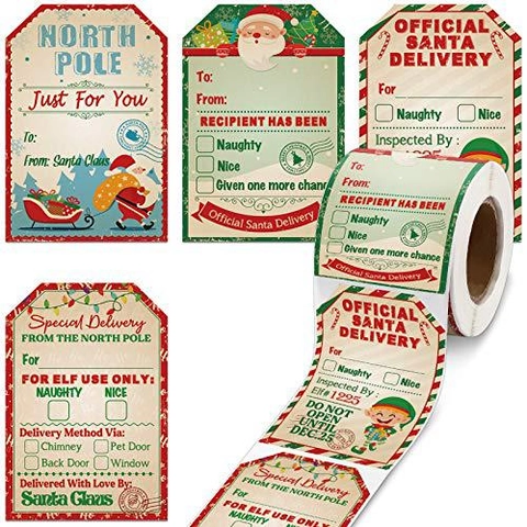 Étiquettes Cadeaux de Noël Livraison du Père Noël Autocollants en Papier Kraft Étiquettes d'Emballage Cadeaux pour Décorations de Fête