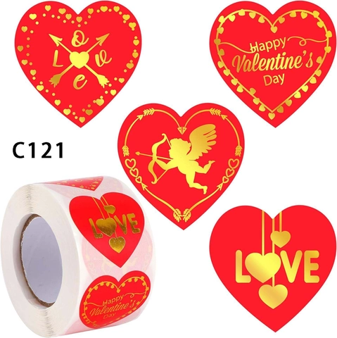 Etichette Adesive di San Valentino a Cuore Oro Rosso Amore Cupido Etichette di Sigillatura per Decorazione Scatola Regalo